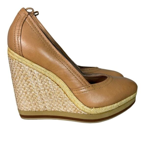 Bacio 61 Shoes Womens 9 W Wide Tan‎ Espadrille Wedge Preppy Neutral Minimalist - Picture 1 of 13